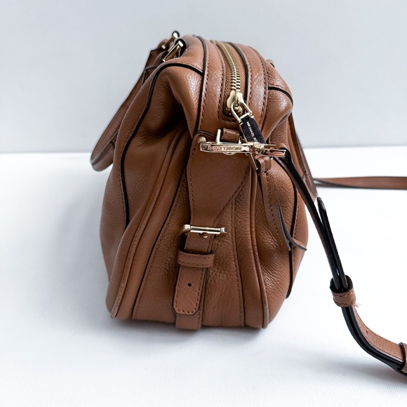 Michael Kors Julia Satchel Brown Pebbled Leather Crossbody Zip Up Bag - Picture 5 of 11